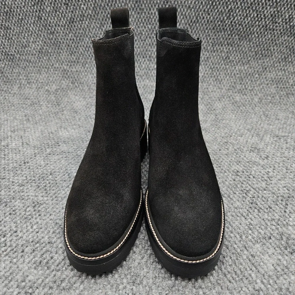 Tory Burch (Women's 10) Black Chelsea Pull On Boots Lug Sole Suede Designer 50mm